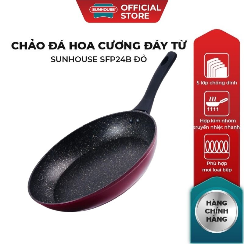 Chảo chống dính đá hoa cương đáy từ SUNHOUSE SFP24B/26B/28B 5 lớp chống dính siêu bền