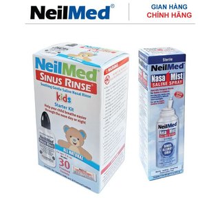 Combo NeilMed Cho Bé gồm 1 bình rửa 120 ml với 30 gói muối và 1 chai xịt phun sương vệ sinh mũi 75ml