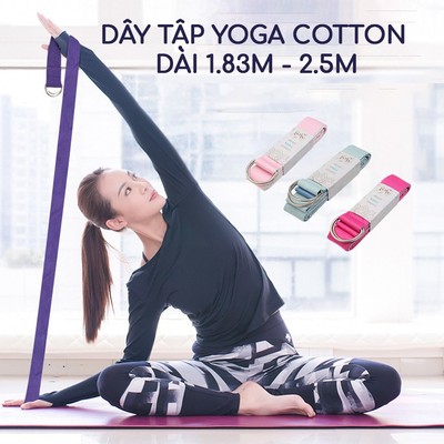Dây tập Yoga cotton SPORTY 2.5m YGT14, bản thiết kế khóa đôi hỗ trợ tập các động tác khó