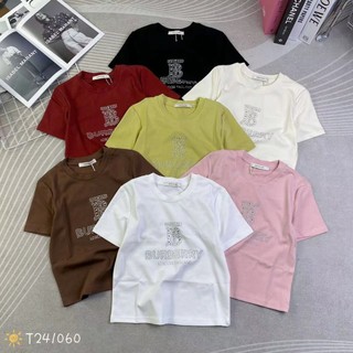 Áo thun croptop nữ tay ngắn cổ tròn chữ cườm TB hàng Quảng Châu chất cotton, áo phông baby tee mùa hè hàn quốc 241060