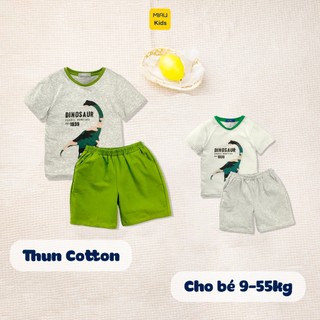 Đồ Bộ Bé Trai In Hình Khủng Long Rằn Ri, Thun Cotton Mịn Mát Cho Bé Đến 55Kg Mặc Nhà Mặc Đi Học Đi Chơi Đều Thích