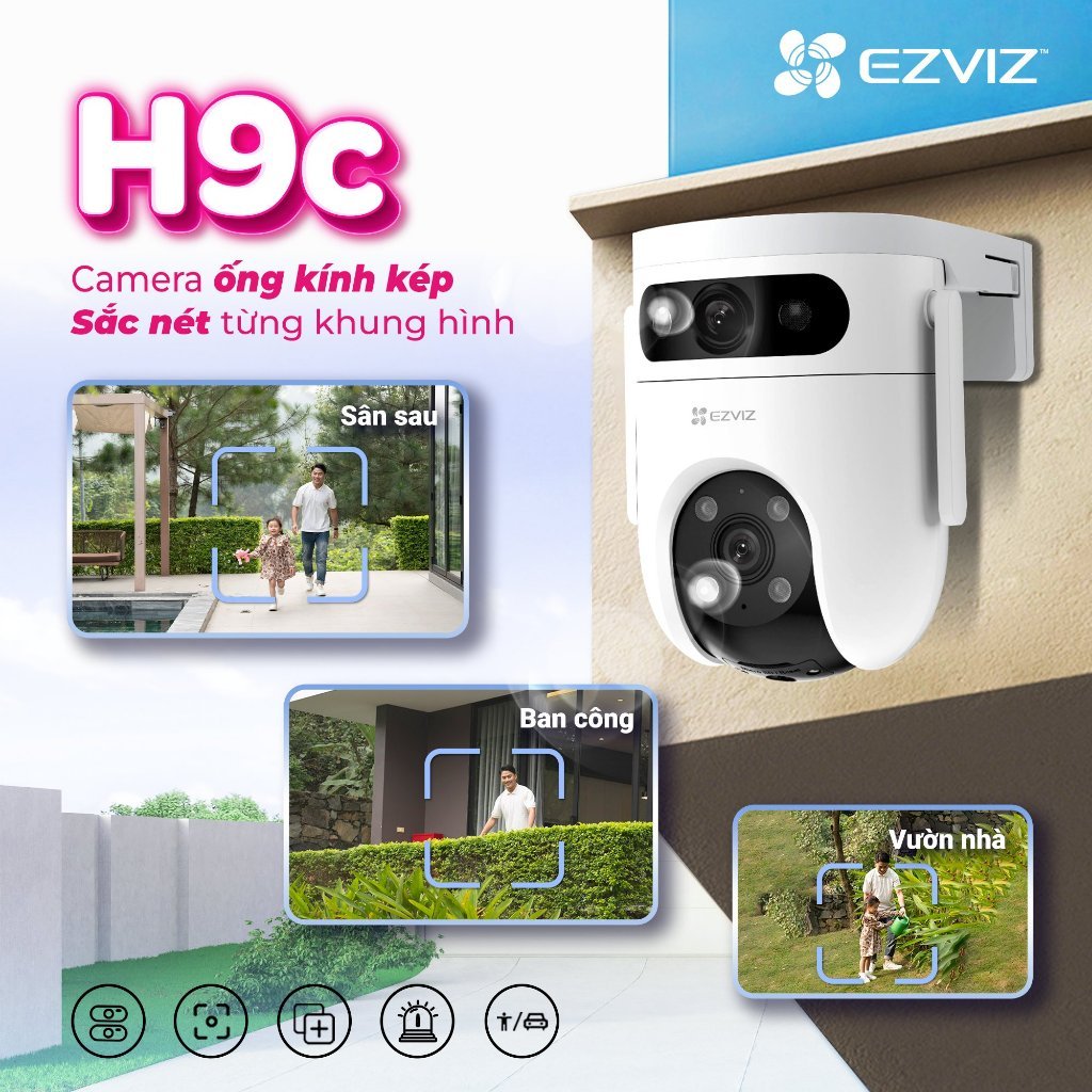 EZVIZ H9c 3K 10MP , 2K 6MP, Camera 2 Mắt WiFi Ngoài Trời Xoay 360 ống kính kép có màu ban đêm-hàng c