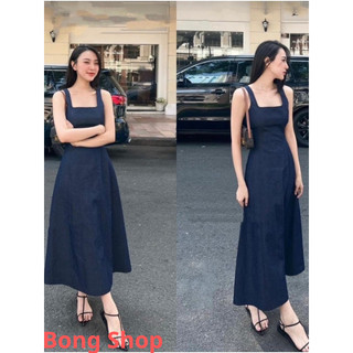  Đầm Jean Nữ 2 Dây  Đầm Jean Cổ Vuông Hở Lưng Sau Dáng Dài Xòe Rộng Chất Liệu DeNim Phong Cách Trẻ Trung Sang Trọng. 