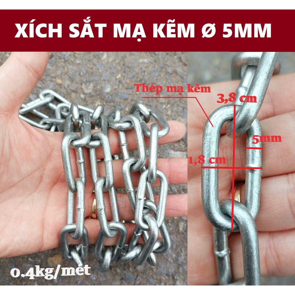 Dây xích sắt mạ kẽm Ø [ 5mm ]