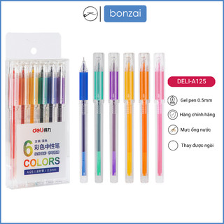 Bộ bút bi gel A125 mực nhiều màu đầu ngòi kim 0.5mm (bộ 6 bút)