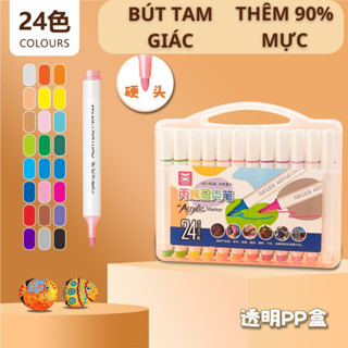 Bút Màu Acrylic Marker Loại mới tăng 90% mực 24/36/48/60 Cao Cấp Đầu Nhỏ - Chống Thấm Nước, Vẽ Lên Được Nhiều Chất Liệu