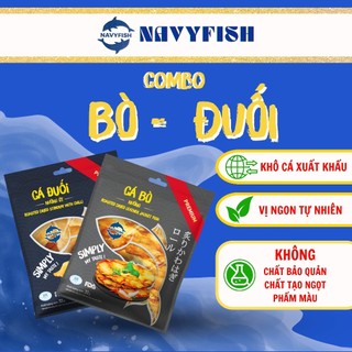 Navyfish combo 2 gói khô cá bò & khô cá đuối loại 1 nướng ớt tẩm vị ăn liền - ăn vặt, mồi nhậu, ăn với cơm