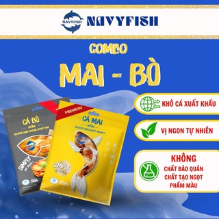 NAVYFISH Combo 2 gói Khô cá Bò & Khô cá Mai loại 1 nướng ớt tẩm vị ăn liền - ăn vặt, mồi nhậu, ăn với cơm