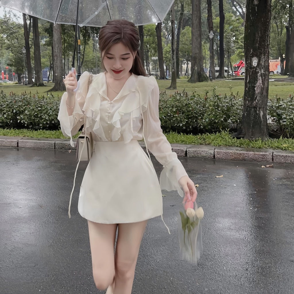 Set Áo Sơ Mi Voan Bèo + Chân Váy Tafta Chữ A Có Quần Trong, Đầm Dự Tiệc Sang Chảnh Dáng Tiểu Thư | BigBuy360 - bigbuy360.vn