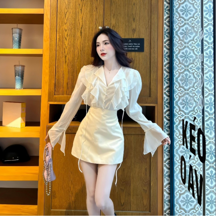 Set Áo Sơ Mi Voan Bèo + Chân Váy Tafta Chữ A Có Quần Trong, Đầm Dự Tiệc Sang Chảnh Dáng Tiểu Thư | BigBuy360 - bigbuy360.vn