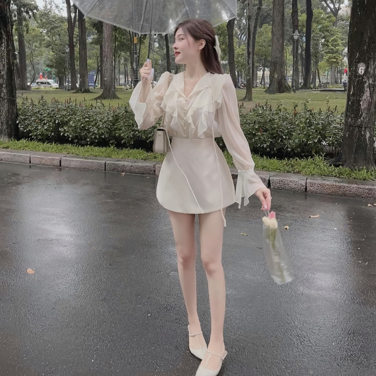 Set Áo Sơ Mi Voan Bèo + Chân Váy Tafta Chữ A Có Quần Trong, Đầm Dự Tiệc Sang Chảnh Dáng Tiểu Thư | BigBuy360 - bigbuy360.vn