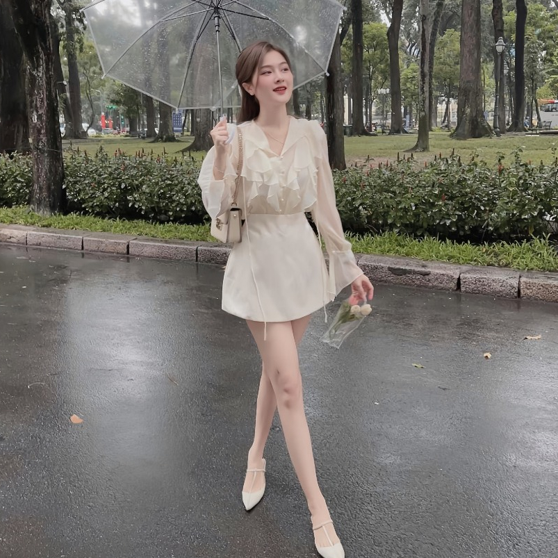 Set Áo Sơ Mi Voan Bèo + Chân Váy Tafta Chữ A Có Quần Trong, Đầm Dự Tiệc Sang Chảnh Dáng Tiểu Thư | BigBuy360 - bigbuy360.vn
