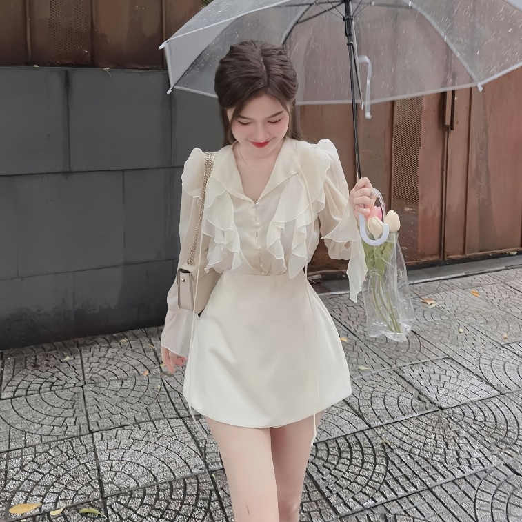 Set Áo Sơ Mi Voan Bèo + Chân Váy Tafta Chữ A Có Quần Trong, Đầm Dự Tiệc Sang Chảnh Dáng Tiểu Thư | BigBuy360 - bigbuy360.vn