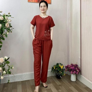 Bộ trung niên cho mẹ đũi xước hoa dây