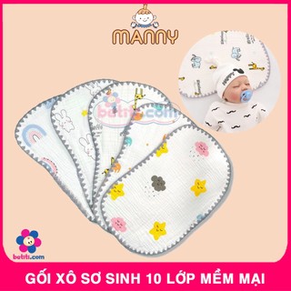 Gối Xô Cho Bé Sơ Sinh, Gối Lót Đầu Em Bé Mềm Mại Thấm Hút 10 Lớp Cao Cấp Manny
