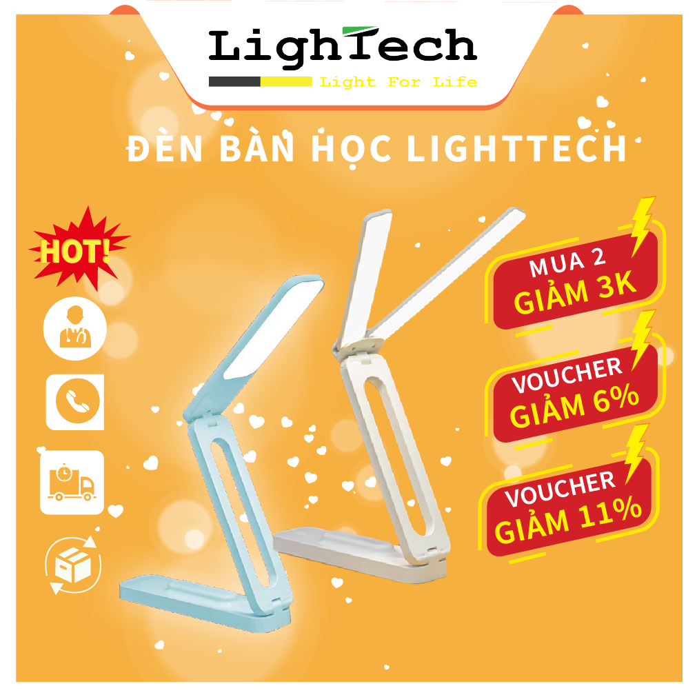 Đèn Bàn Học Đèn Bàn Làm Việc LightTech Gấp Gọn, Bóng LED Chống Cận, Đèn Ngủ Để Bàn Và Treo Tường