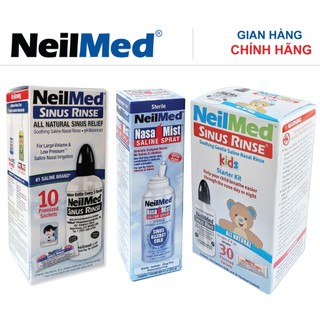Combo NeilMed Happy gồm 1 bình rửa người lớn + 1 bình rửa trẻ em + 1 chai xịt rửa mũi