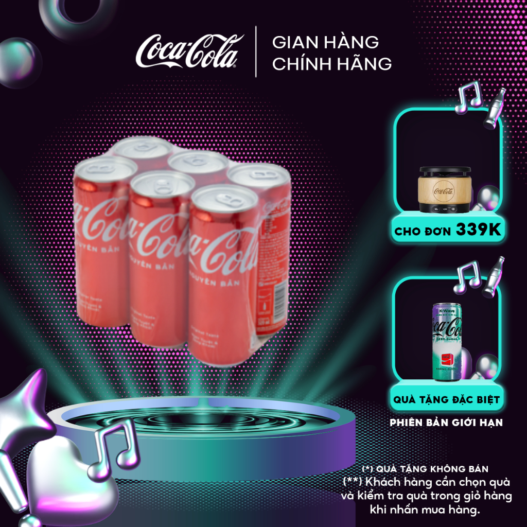 Lốc 6 Lon Nước Ngọt Giải Khát Coca-Cola Vị Nguyên Bản Original 320m/lo