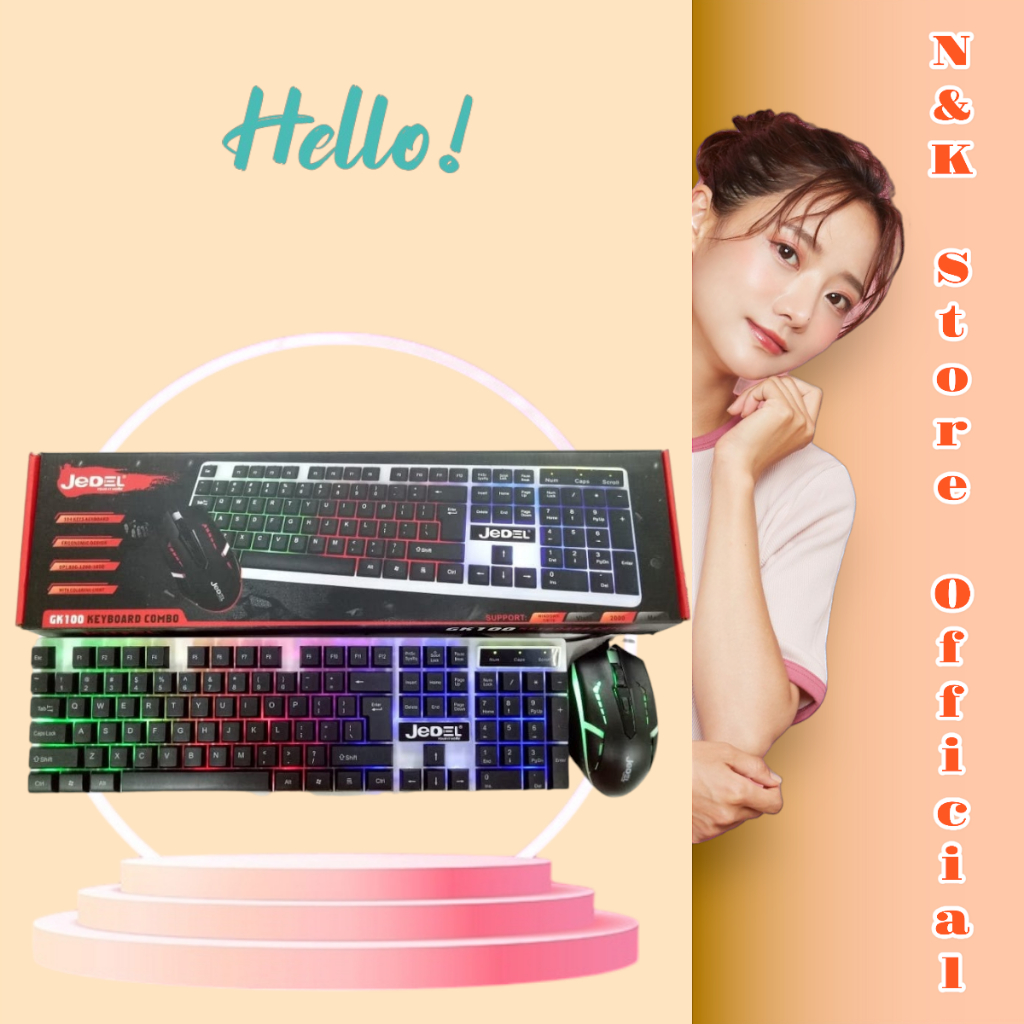 Combo bàn phím Gaming + chuột có dây Jedel GK100B (Giả cơ + led) ( USB )