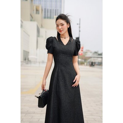 Đầm Nữ 𝐂𝐂𝐇𝐀𝐓 Dáng Xòe Phối Tay Phồng Chất Jean Cao Cấp 13VNJ2036XT