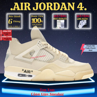 Giày sneaker_air_jordan 4 off white sail cv9388-100.giày _jd4 màu vàng kem.bản full combo
