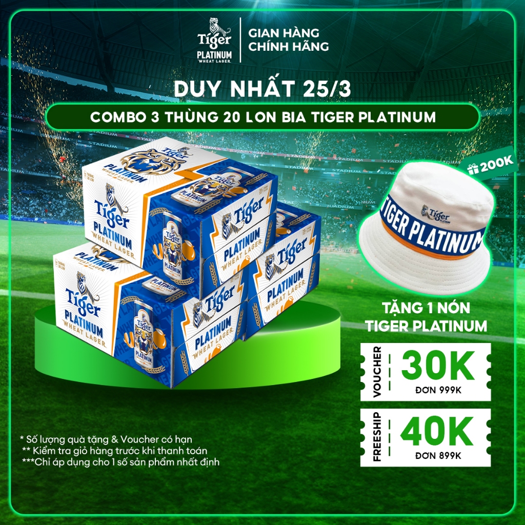 HỎA TỐC HCM - Combo 3 Thùng 20 lon bia lúa mì Tiger Platinum Wheat Lager 330ml/lon