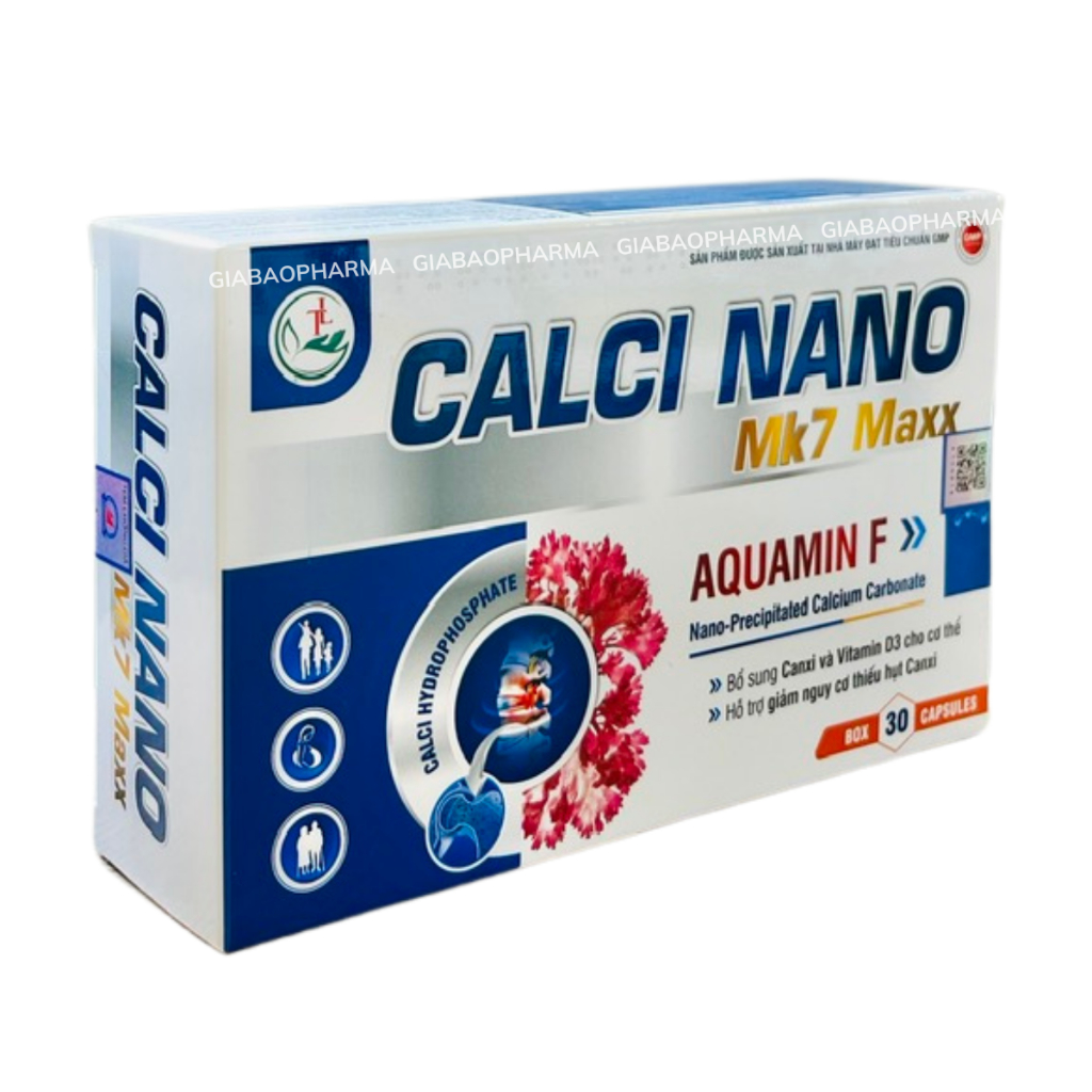 Viên uống Calci Nano Mk7 Maxx hỗ trợ bổ sung canxi, D3 cho cơ thể (Hộp /30 viên)