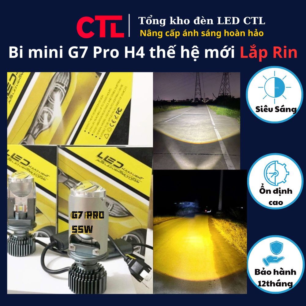 Đèn led bi cầu mini G7 Pro chân H4 2 màu 6000k (Trắng)+3000K(vàng nắng) sương mù, phá sương  12V-24V cho ô tô, xe máy