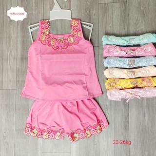 Đồ bộ bé gái mặc nhà 22kg - 26kg vải thun lạnh mát mẻ, kiểu cổ ren. Bộ quần áo trẻ em cho bé gái (màu ren ngẫu nhiên)