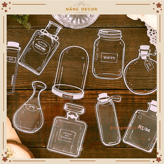 [HỎA TỐC] Set 10 sticker | Chai Lọ Trong Suốt (M) |trang trí sổ tay dán bìa thư, hoa khô , ốp đt họa tiết | Nắng Decor