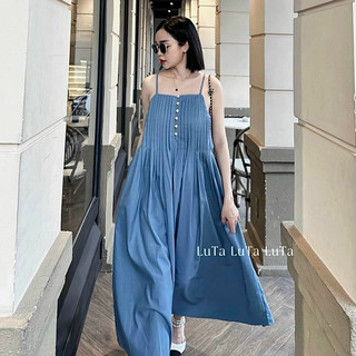 Florence- Đầm maxi hai dây xếp ly phối nút (3 màu)