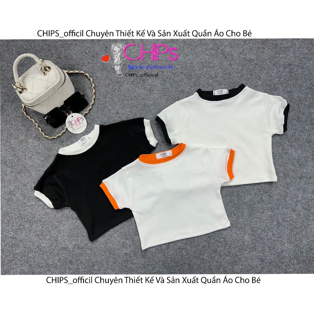 Áo Croptop Cộc Tay phối Lé Có Ba Màu Cho Bé Gái