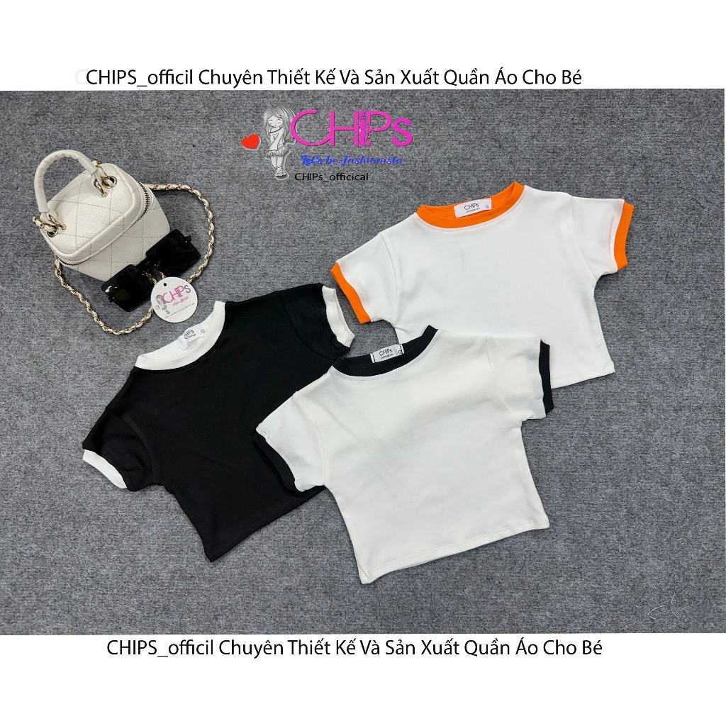 Áo Croptop Cộc Tay phối Lé Có Ba Màu Cho Bé Gái