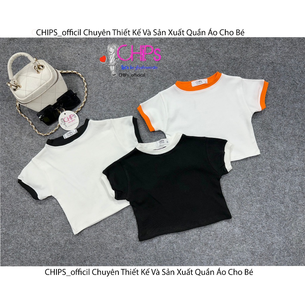 Áo Croptop Cộc Tay phối Lé Có Ba Màu Cho Bé Gái