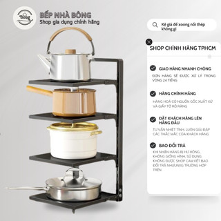 Kệ giá để xoong nồi chảo 4 tầng có thể điều chỉnh- kệ để đồ nhà bếp thép đen không gỉ cao cấp