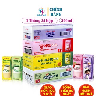 Thùng sữa binggrae vị chuối, dâu, dưa lưới, vani, khoai môn 200ml - nhập khẩu hàn quốc