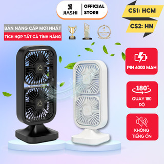 Quạt Tích Điện 2 Tầng JIASHI Cao Cấp Dung Lượng Pin 2000MAH Làm Mát Cực Nhanh, Quạt Sạc Điện Để Bàn Xoay 180 Độ- QDB04