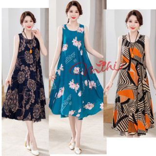 Váy lanh trung niên nữ đẹp V18b Mihi - Đầm suông thời trang mùa hè qua gối giá rẻ Bigsize sát nách cho người lớn tuổi