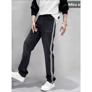 Quần jean nam kẻ sọc trẻ trung cá tính năng động dáng baggy ống suông rộng ,vải jeans cao cấp co giãn QJ05