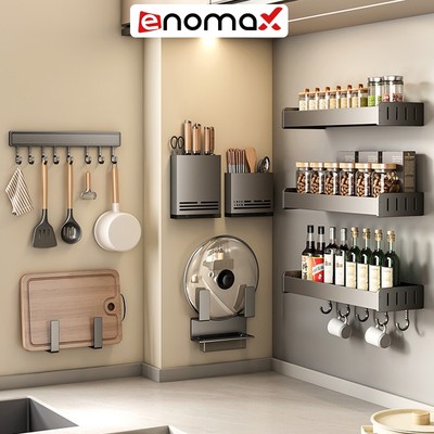 Kệ nhà bếp dán tường Enomax đựng đồ đa năng nhà bếp, chất liệu nhôm hàng không cao cấp, chống gỉ sét - bảo hành 10 năm