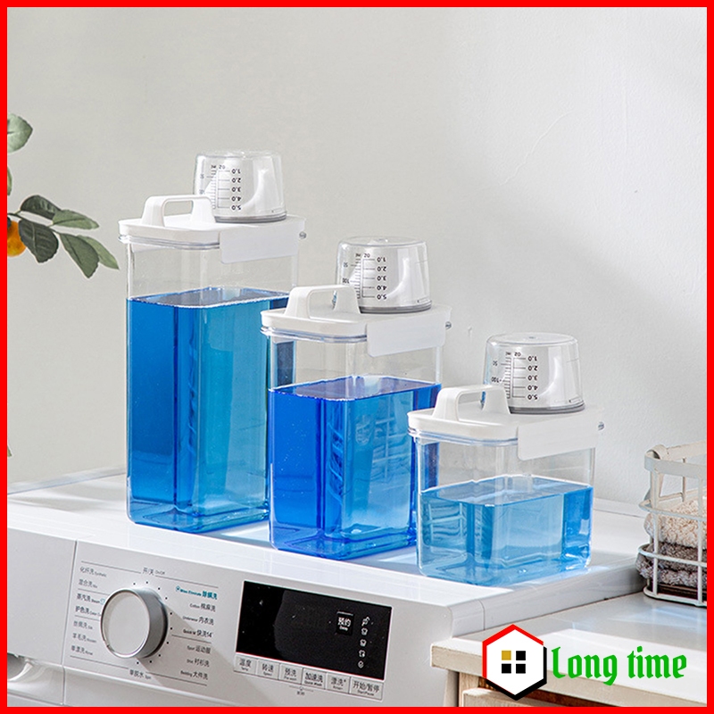 Hộp đựng nước giặt nước xả quần áo nhựa PET trong suốt nắp chặt kín có chia vạch