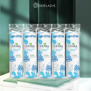 Combo 5 Bông Tẩy Trang Ceiba Derladie 100% Cotton Siêu Tiết Kiệm Dung Dịch 140 Miếng x5