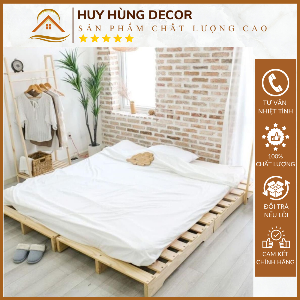 Giường ngủ Pallet gỗ thông gập gọn 1m2 1m6 giá rẻ, giường pallet gỗ thông văn phòng sinh viên cao 10cm