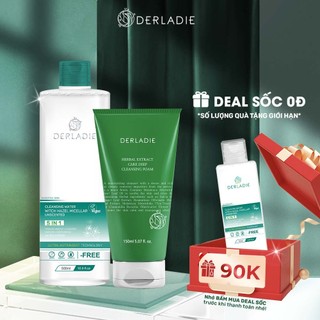 Bộ Đôi Làm Sạch Dịu Nhẹ Cho Da Dầu Mụn SRM Derladie Herbal Extract 150ml, Tẩy Trang Vegan Derladie 500ml