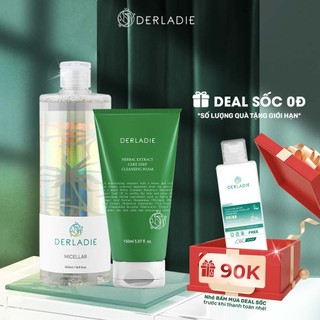Bộ Đôi Làm Sạch, Kiềm dầu Tẩy Trang Derladie 500ml, Sữa Rửa Mặt Tràm Trà Derladie Herbal Extract 150ml