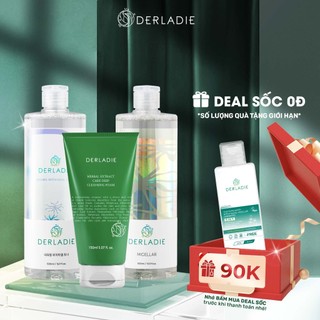 Bộ 3 sản phẩm Tẩy trang Derladie 500ml, Toner Derladie Natural Witch Hazel 500ml, Sữa Rửa Mặt Tràm Trà Derladie 150ml