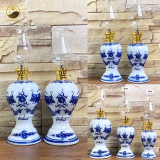 Đèn dầu an phu sen men lam hoa sen bát tràng cao cấp