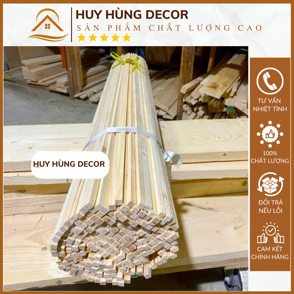 Combo 10 Thanh Gỗ Thông Vuông 1cm Dài 1m2 Bào Láng 4 Mặt, Gỗ Thông Xẻ Thanh Vuông 1cm x 1cm Dùng Làm