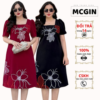 Đầm Trung Niên Tặng Mẹ BIGSIZE - Thêu Hoa Lan [MIU005] - Đầm trung niên che bụng đi tiệc sang chảnh MCGIN