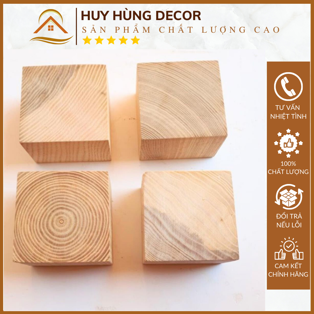 Miếng Gỗ Vuông Trang Trí Ốp Tường Decor, Gỗ Kê Chân Tủ Kệ Giường Bằng Gỗ Thông